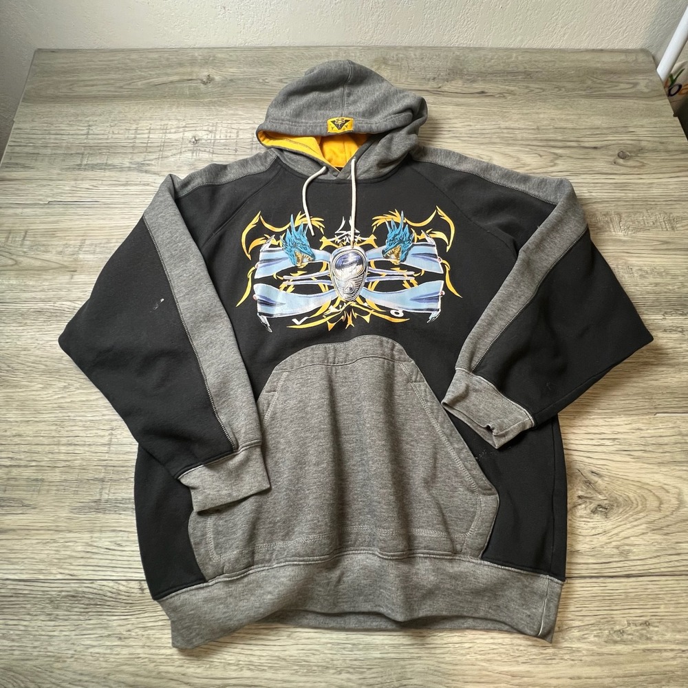 No Boundaries Hoodie Mens L‎ Black Gray Tribal Dragon Y2K Cyber Grunge Pullover